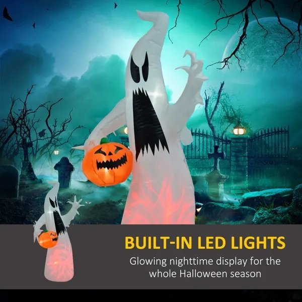 6 FT Halloween Inflatable Ghost with Pumpkin - Light Up Outdoor Yard Decoration 2026 - Image 3