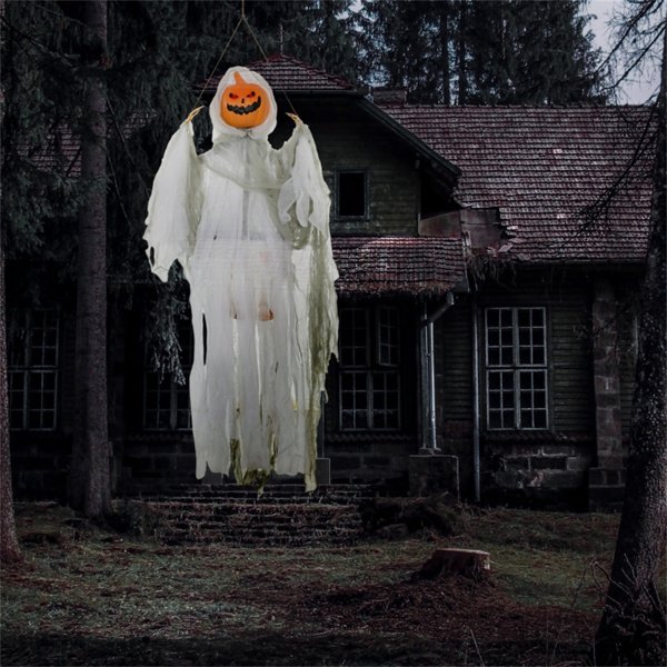 4 FT Hanging Halloween Pumpkin Ghost with Sound and Glowing Red Eyes - Motion Activated Decoration - Image 2