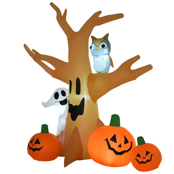 7.5 FT Halloween Inflatable Ghost Tree with Owl and Jack-O-Lanterns - Light Up Yard Decoration - Image 2