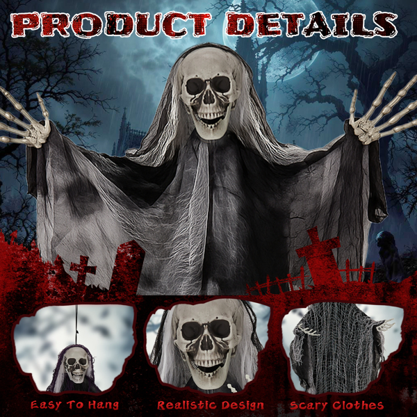 3 Pack Hanging Grim Reapers - Halloween Skeleton Ghost Decorations for Outdoor Porch, Tree & Yard - Image 5