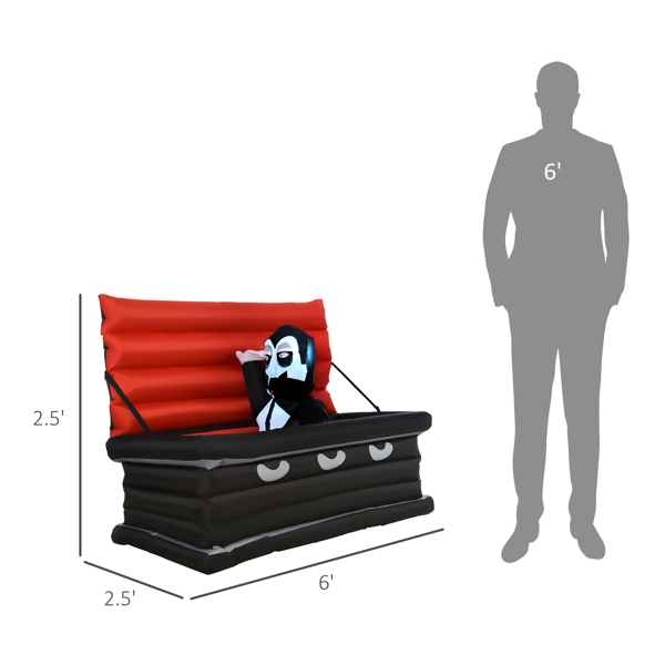 6 FT Halloween Inflatable Vampire Coffin - Light Up Outdoor Yard Decoration - Image 2