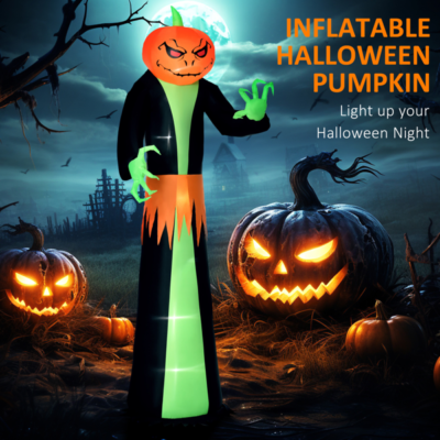 9 FT Halloween Inflatable Pumpkin Ghost Scarecrow - Light Up Outdoor Yard Decoration