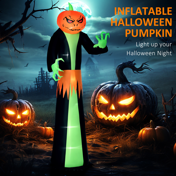 9 FT Halloween Inflatable Pumpkin Ghost Scarecrow - Light Up Outdoor Yard Decoration