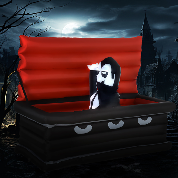 6 FT Halloween Inflatable Vampire Coffin - Light Up Outdoor Yard Decoration - Image 5