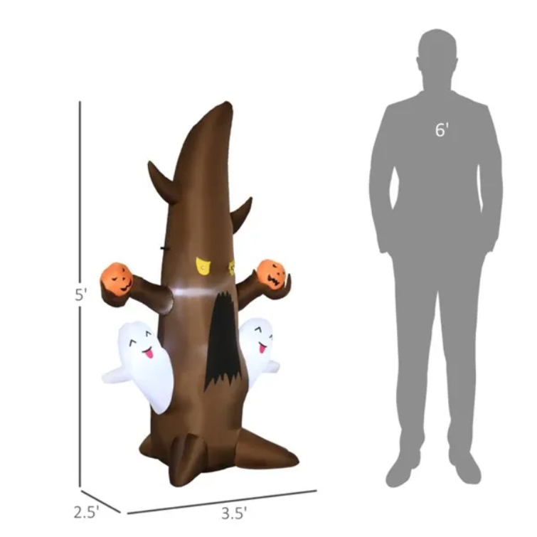 5 FT Halloween Inflatable Haunted Tree with Ghosts - Light Up Outdoor Yard Decoration - Image 2