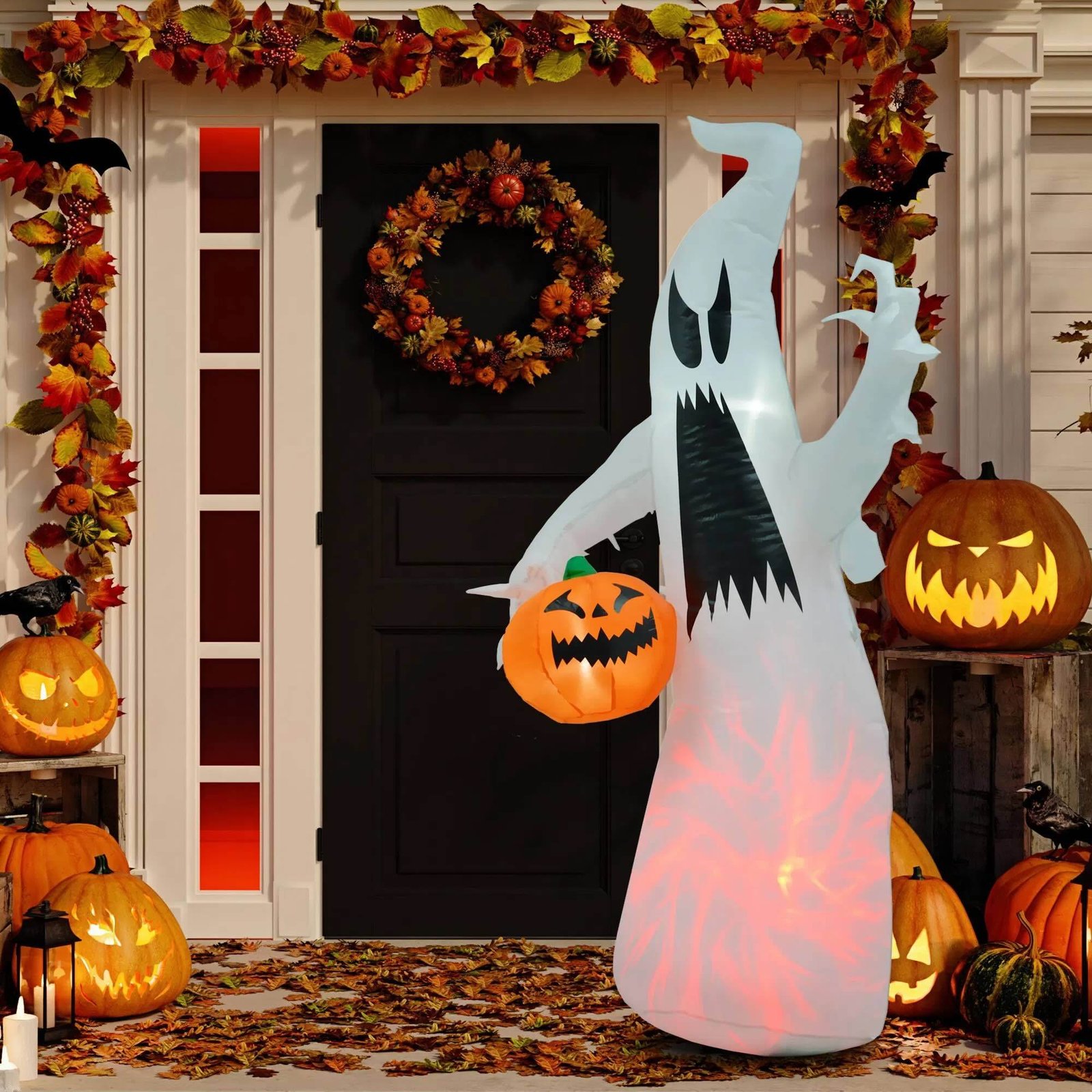6 FT Halloween Inflatable Ghost with Pumpkin - Light Up Outdoor Yard Decoration 2026 - Image 4