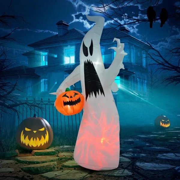 6 FT Halloween Inflatable Ghost with Pumpkin - Light Up Outdoor Yard Decoration 2026