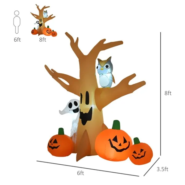 7.5 FT Halloween Inflatable Ghost Tree with Owl and Jack-O-Lanterns - Light Up Yard Decoration - Image 3