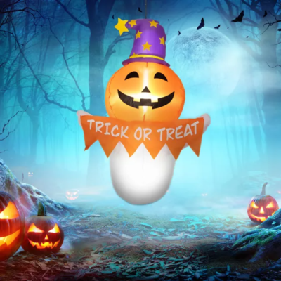 3.5 FT Halloween Inflatable Pumpkin with Witch Hat - Trick or Treat Light Up Yard Decoration