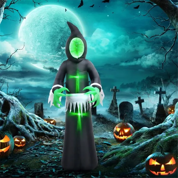 8 FT Halloween Inflatable Mirror Face Ghost Reaper - Light Up Outdoor Yard Decoration