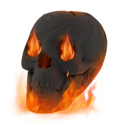 Halloween Inflatable Flaming Skull - Light Up Fire Effect Outdoor Yard Decoration