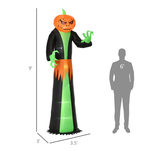 9 FT Halloween Inflatable Pumpkin Ghost Scarecrow - Light Up Outdoor Yard Decoration - Image 2