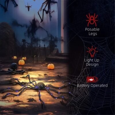 4 FT Light Up Giant Halloween Spider with Bendable Legs - Purple Glow Yard Decoration
