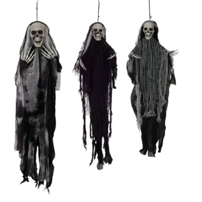 3 Pack Hanging Grim Reapers - Halloween Skeleton Ghost Decorations for Outdoor Porch, Tree & Yard