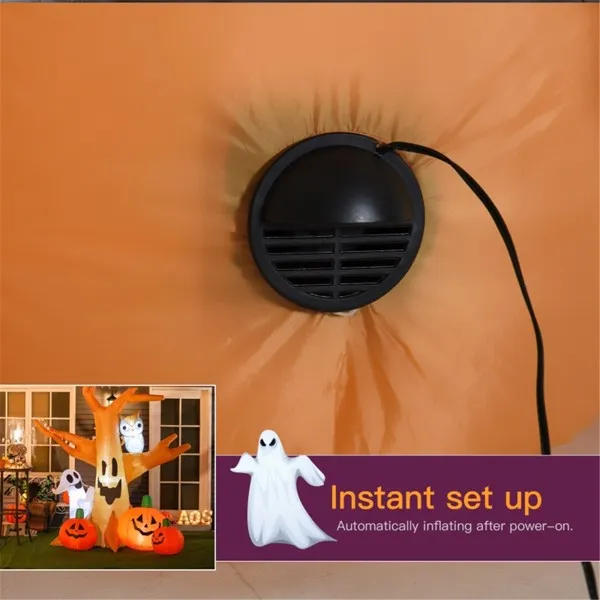 7.5 FT Halloween Inflatable Ghost Tree with Owl and Jack-O-Lanterns - Light Up Yard Decoration - Image 4